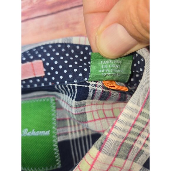 Tommy Bahama Mens XL Blue Plaid Shirt 88% Cotton 12% Silk Blend - Picture 7 of 9